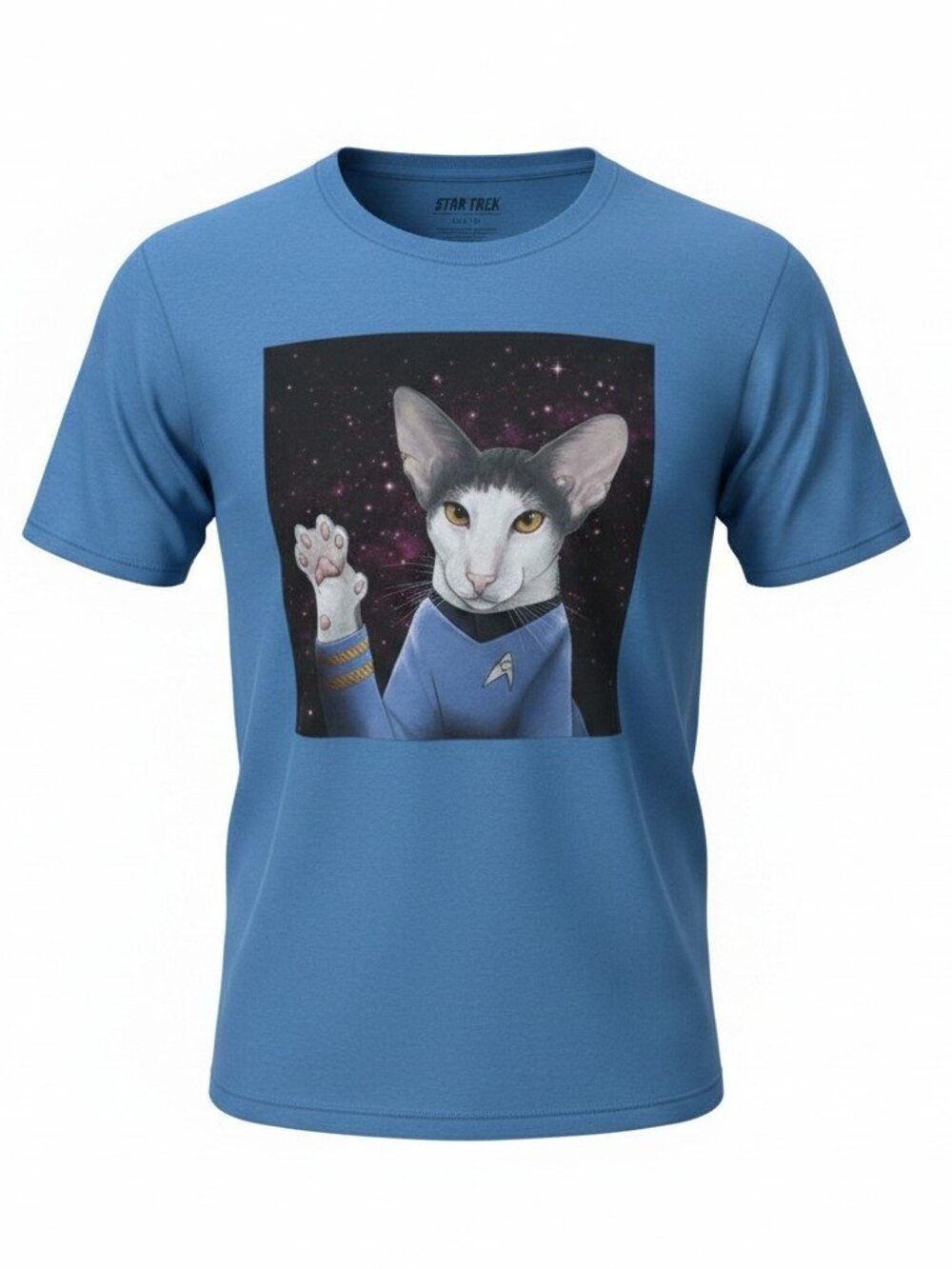 Star Trek Cat Graphic T Shirt Blue Sci Fi Tee Spock Cat Sleeve Logo Mens Large